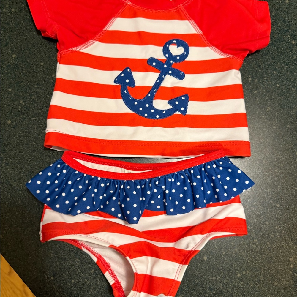 Starting Out 12M Infant 2pc Striped Swimsuit with Anchor Design